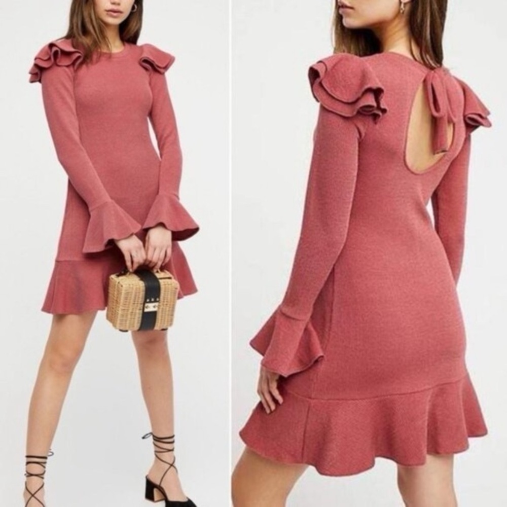 SAYLOR X FREE PEOPLE Chase Mini Dress Drop Waist Ruffled